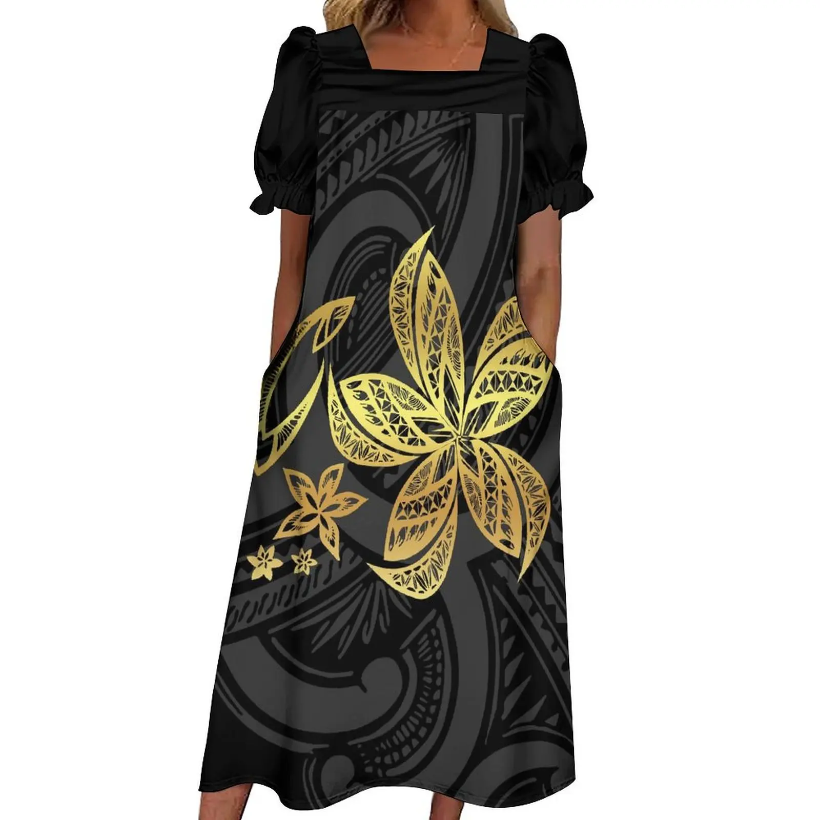 Fashion Polynesian Tribe Design Women Mumu Dress Custom Short Sleeve Dress Micronesian Design Women'S Dress