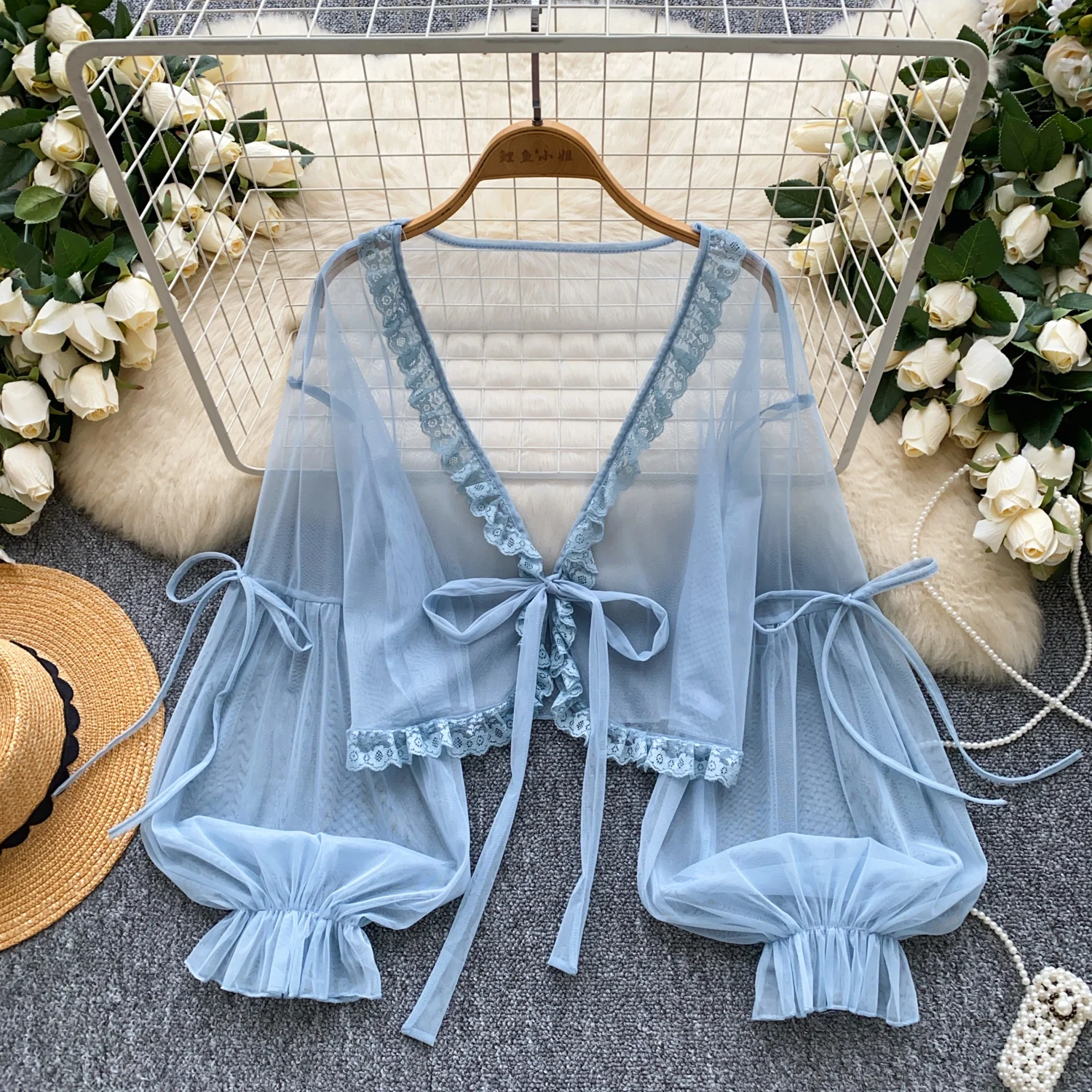 

Шифоновый кружевной кардиган, женская рубашка, пальто, весна-лето, солнцезащитный крем, прозрачная одежда, повседневные свободные топы с длинными рукавами, блузка