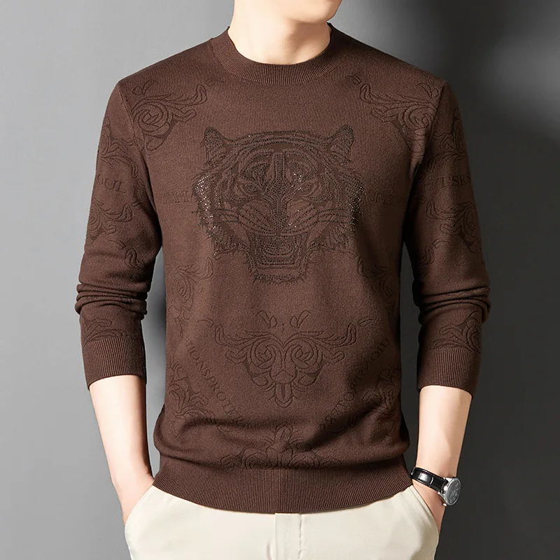 High Quality Men\'s O-Neck Sweater Printed Pullover Long Sleeved  Knitted Top 2024 New  Autumn/Winter Thickened Base Men Clothing