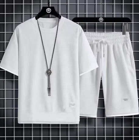 

2026 new Summer 3D Men's Waffle Sets Casual T-Shirt And Shorts Set Male Sports Suit Tracksuit Loose Suits