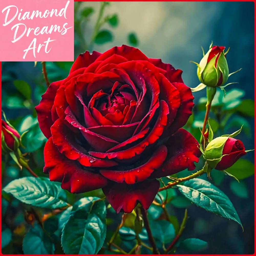 Frameless, Full Square Round Drill Diamond Painting Rose Dia
