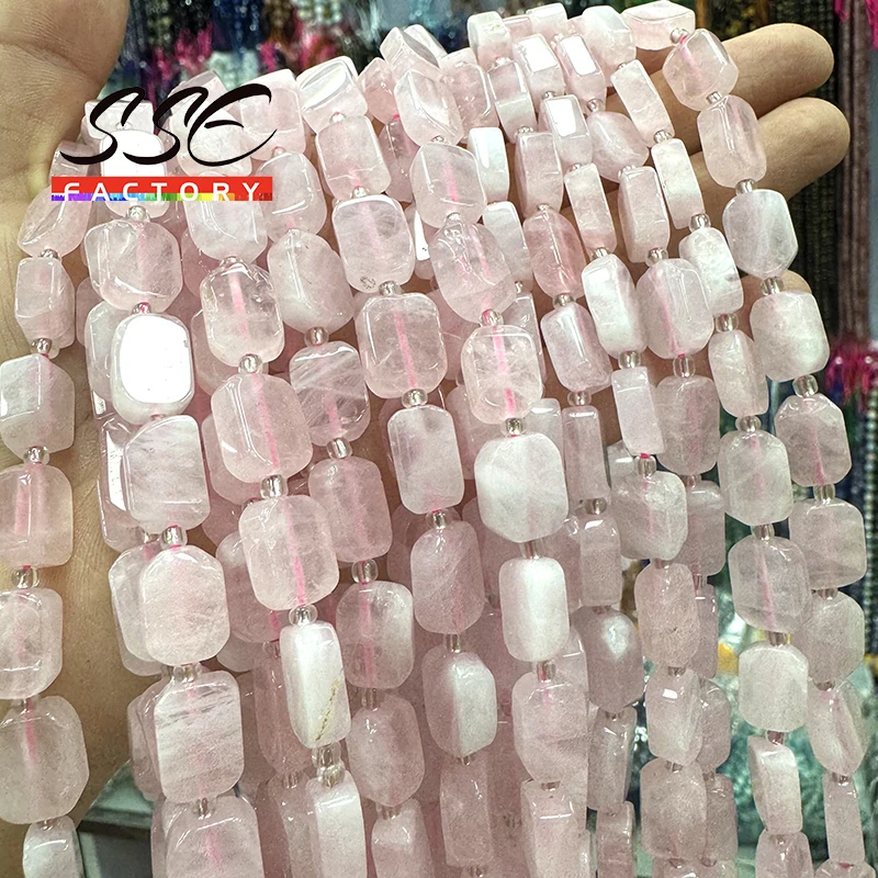 AAA Natural Rose Quartz Crystal Beads 8x12MM Special Flat Rectangle Shape Beads for Jewelry Making Diy Bracelet Necklace 15 inch