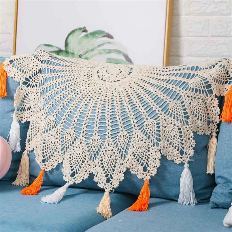 Bohemian Style Desktop Hollow Cotton Woven Tablecloth Modern Simple Multi-purpose Wall Decoration Tassel Pendant Wall Decoration