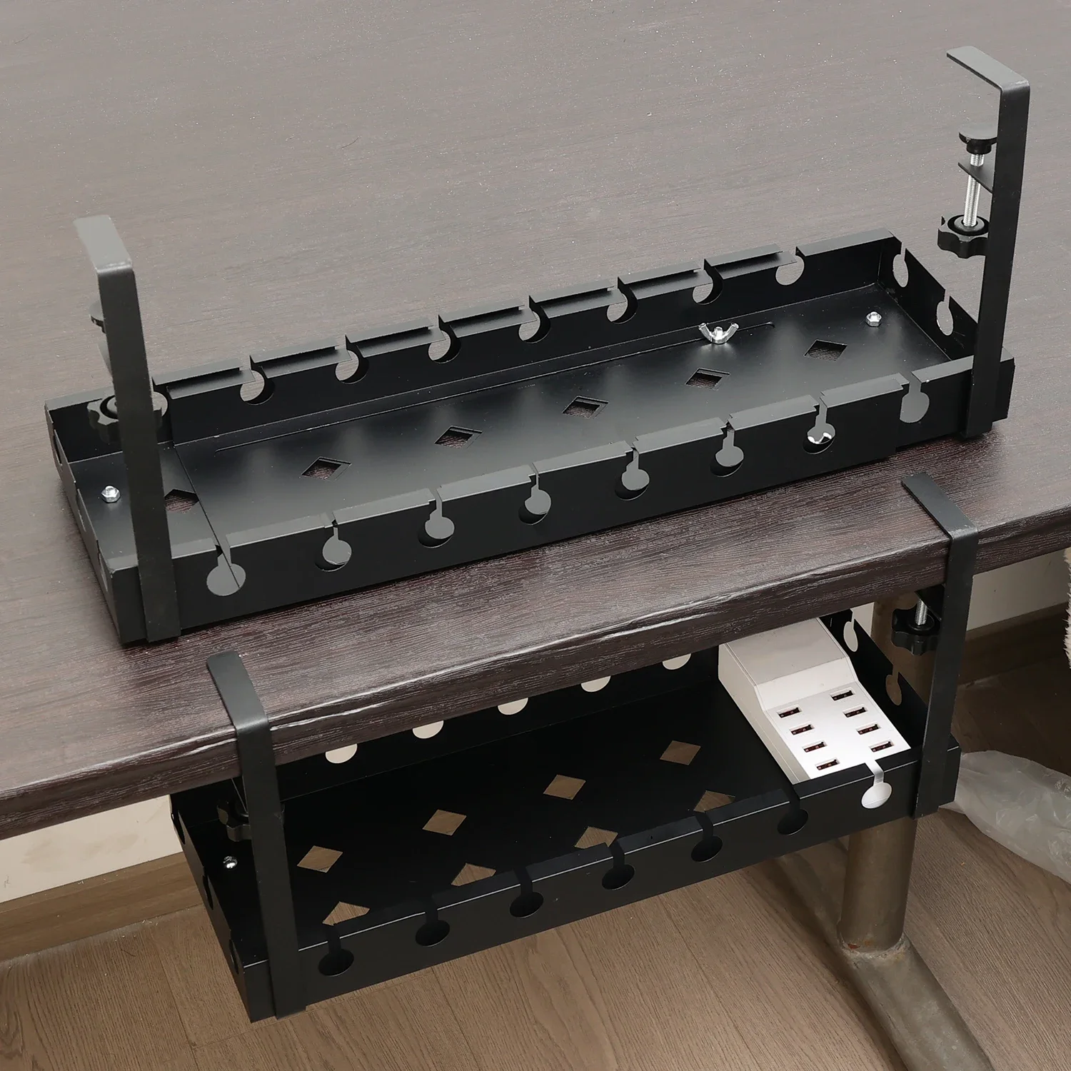 No Drilling Under Desk Wire Management Tray Retractable Cable Organizers in Home Office PC Router Data Wire Metal Storage Rack