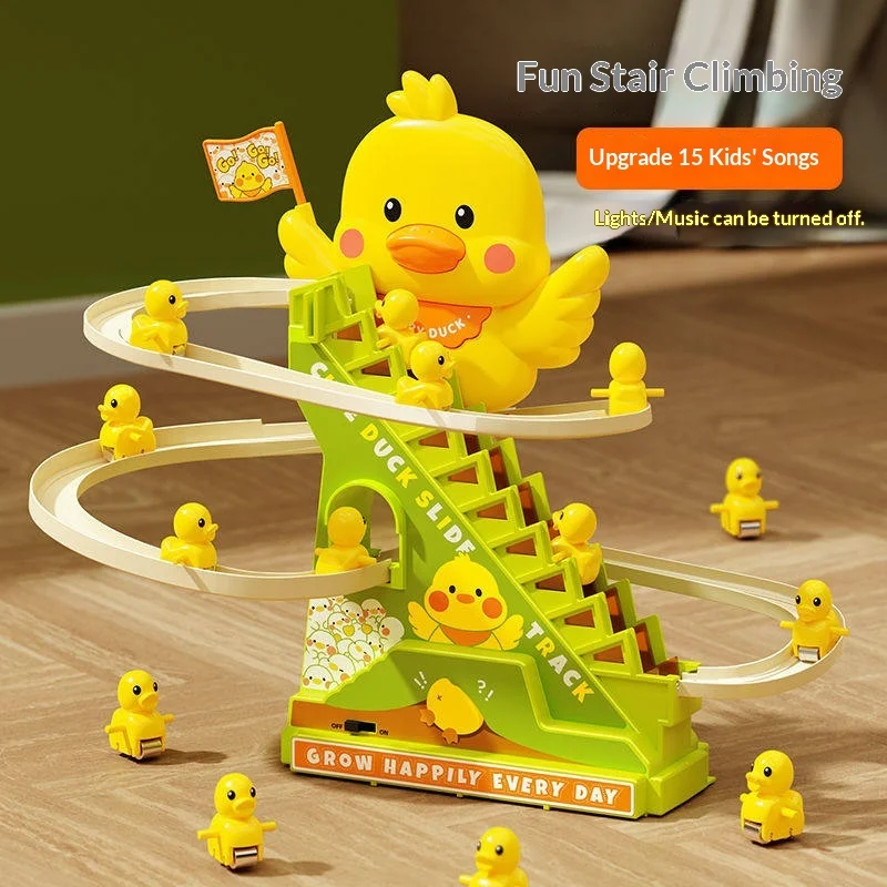 Shake Sound, Electric Duckling Climbing Stairs, Children'S Puzzle, Assembled Rail Car, Baby 3,  Up Training, 6 Toys