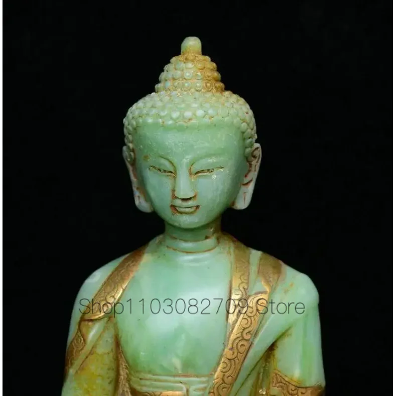 Imagem -03 - Jade Jadetie Shakyamuni Amitabha Buda Escultura Natural Old Green 8