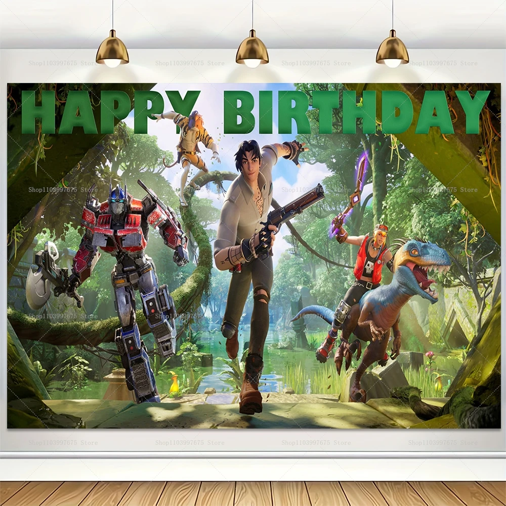 Shooting Game Fortnition Backdrops Boy Birthday Party Decoration Photography Background Kids Room Wall Decor Banner Poster