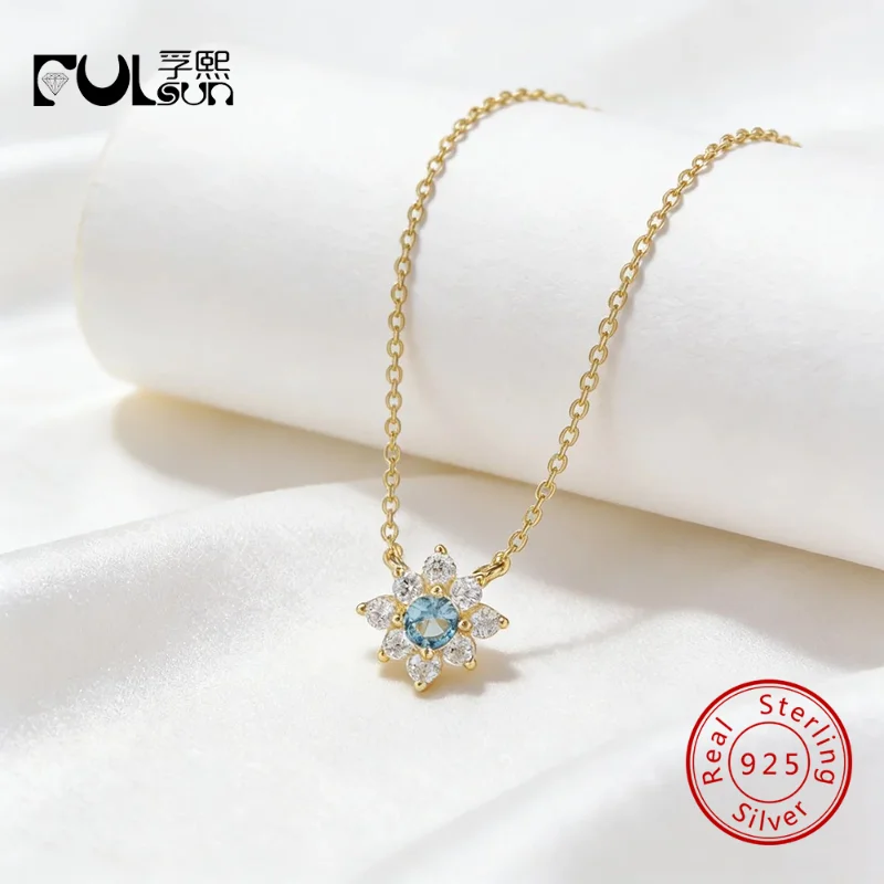 925-スターリングシルバー-14k-ゴールドメッキ-ミニフラワー-ライトブルー-cz-ペンダントネックレス-女性用-華奢な細いチェーン-ミニマリスト-デイリージュエリー