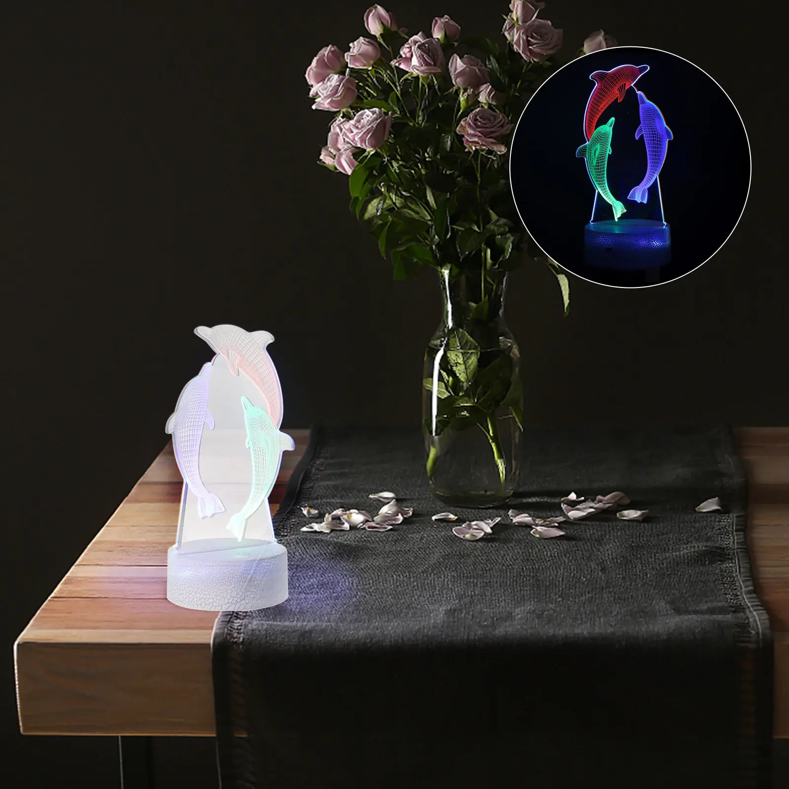 Touch 3D Lamp Dolphins Shape LED Night Light USB Battery Powered Gradient Color Change Nightlight for Home Bedroom Decor