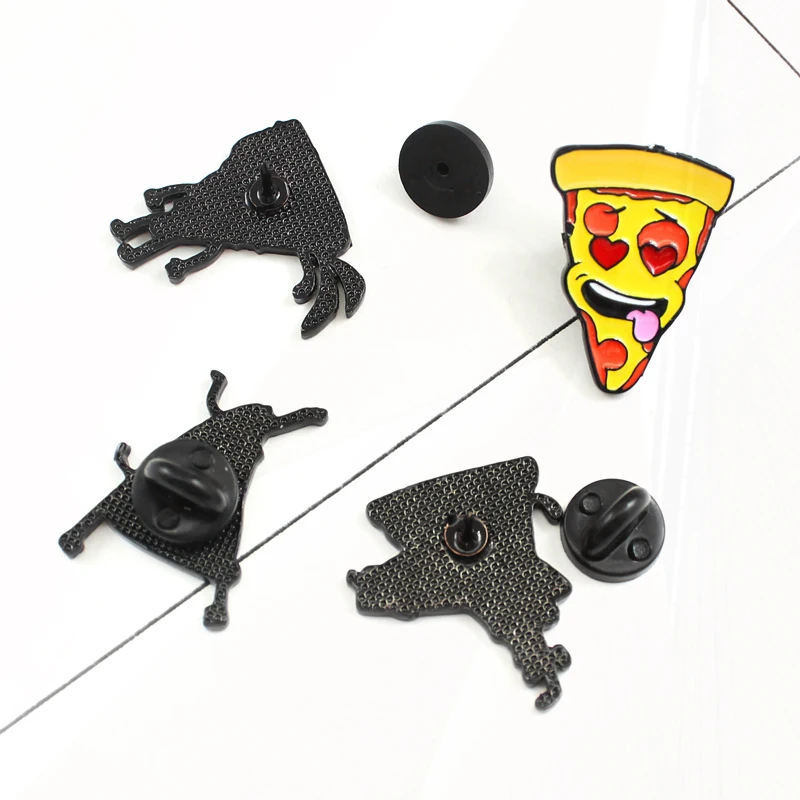 Sorrindo Pizza Man Lapel Brooch Pin, Óculos japoneses, Headband engraçado, Presente para amantes de pizza