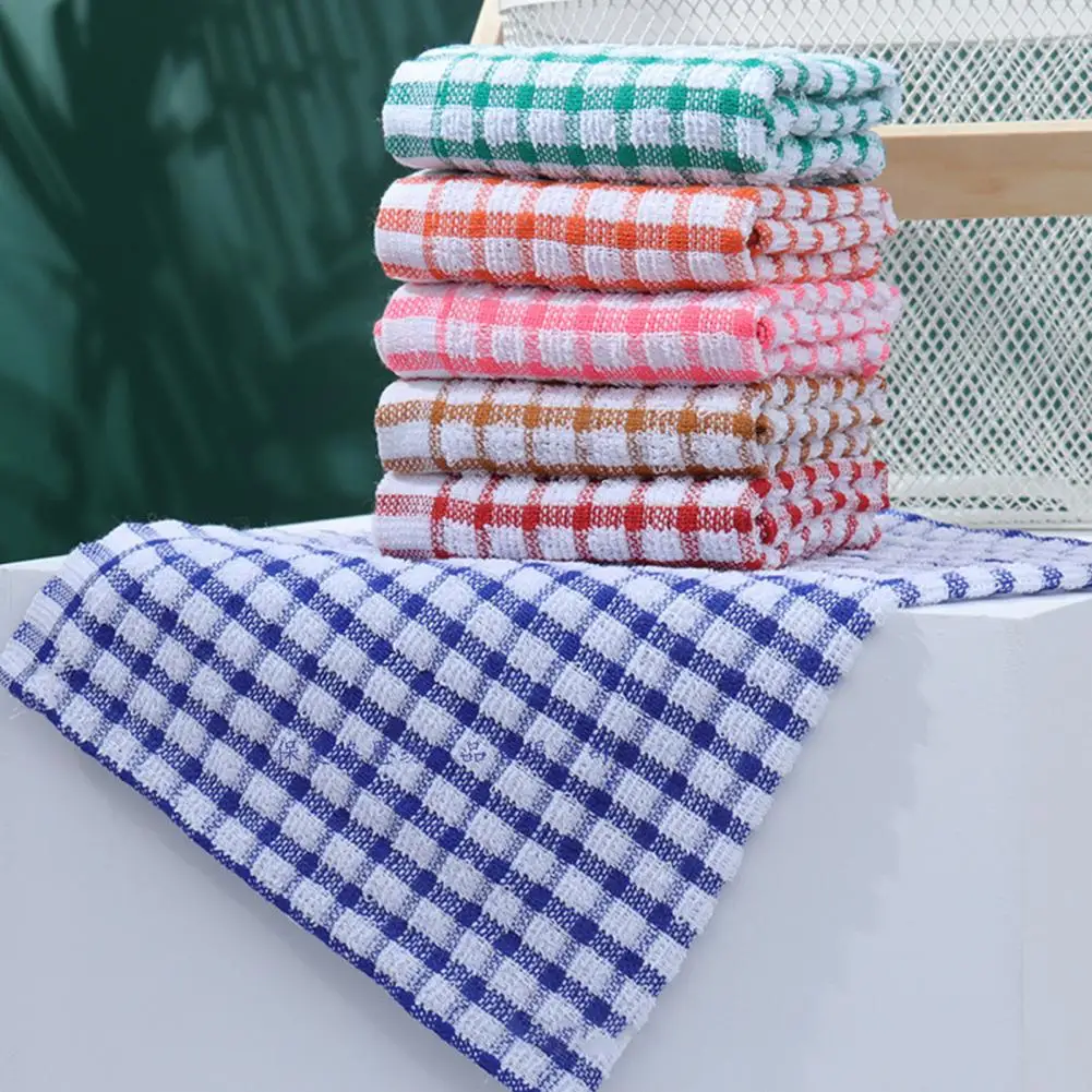 1/6 Pcs Kitchen Cleaning Towel Plaid Print Kitchen Wipes with High Water Absorption Thick Dish Drying Cloths for Kitchen Supply