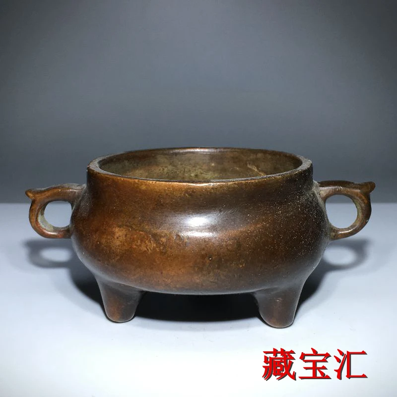 Rural Returned Items Purple Copper Wrapped Paste Three legged Double Ear Copper Incense Burner Desktop Offering Incense Burner