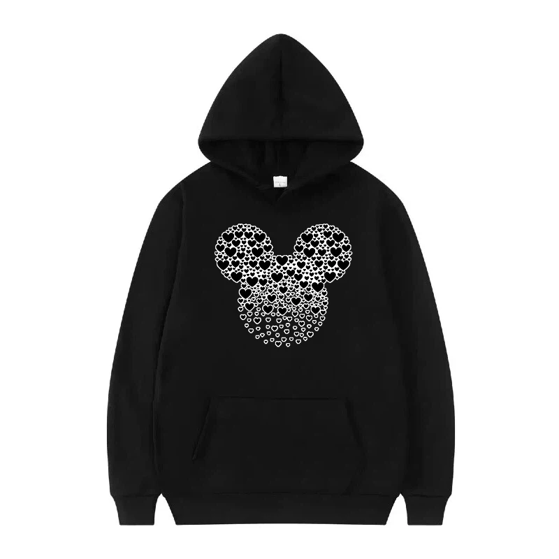 ディズニーミッキーマウスアバターパターンフリース女性黒冬ルーズトップス服プルオーバーレディース安い Y2k パーカースウェット