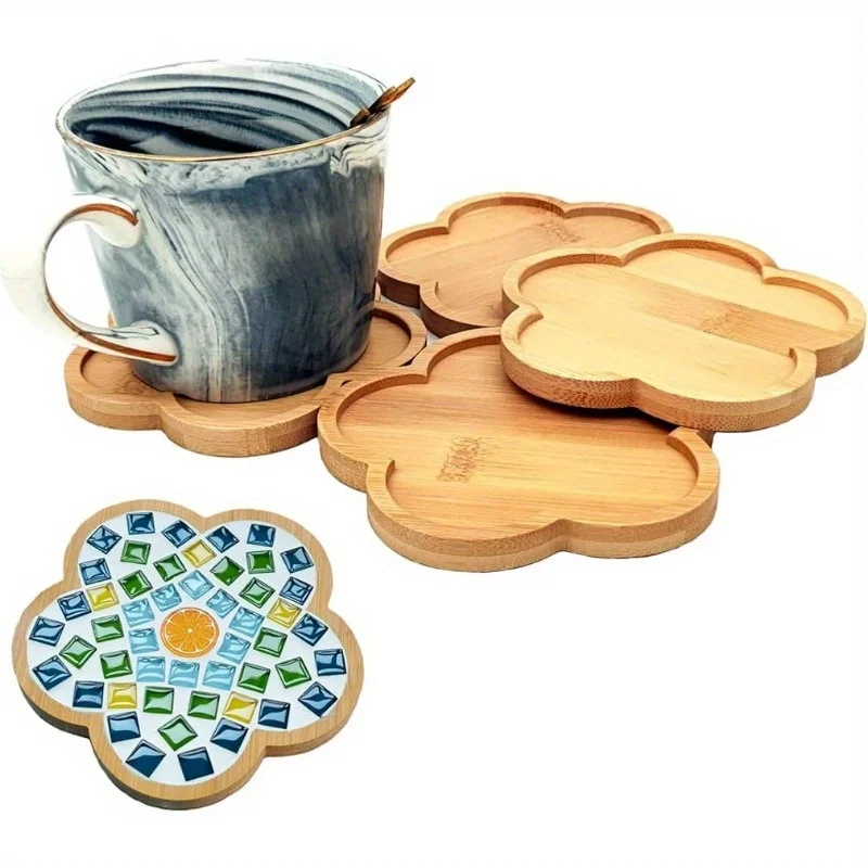 7style Bamboo Cup Coasters Multi Bamboo Tray Wood Saucer Flower Pot Tray Cup Pad Coaster for Kitchen Decorative Home Decor