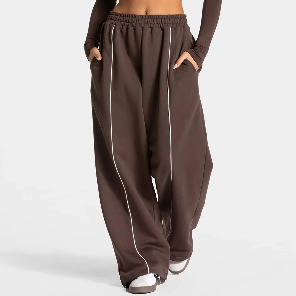 

Свободные брюки для йоги, модные повседневные прямые широкие спортивные штаны, эластичные брюки для фитнеса и бега с высокой талией