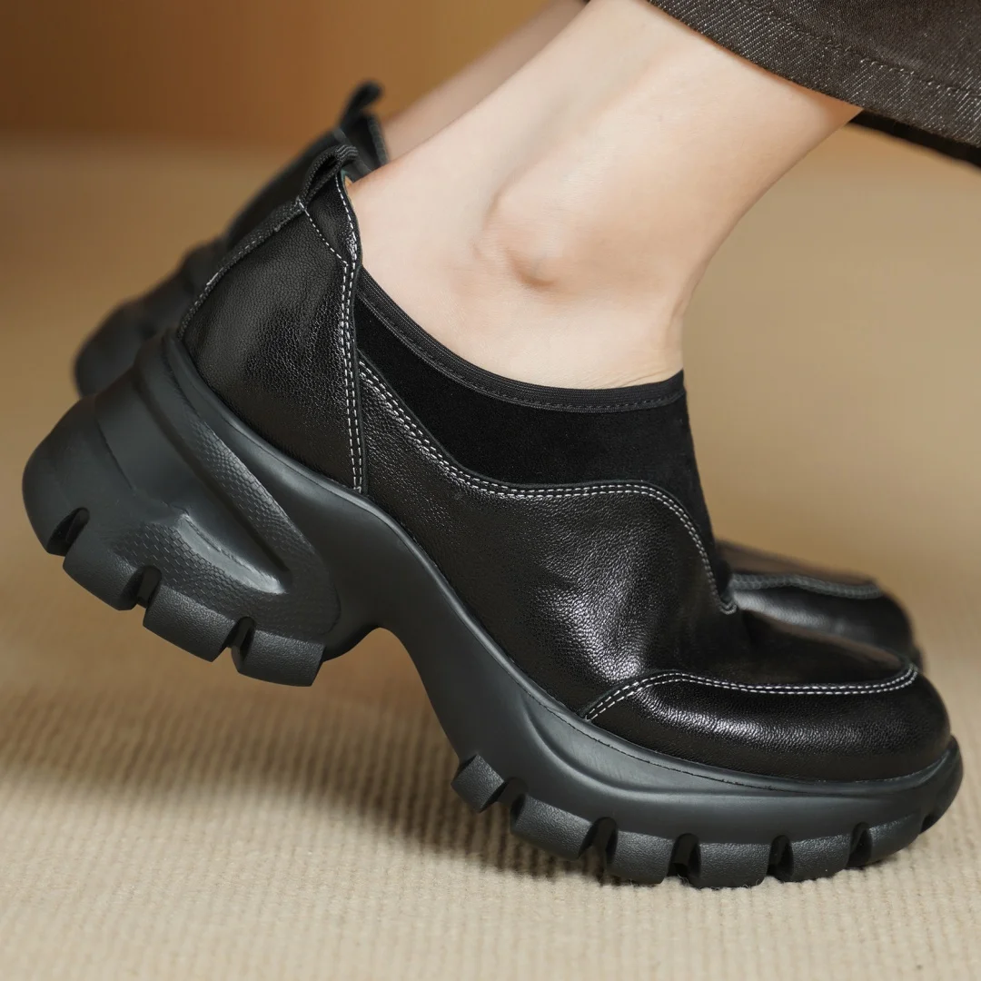 

Женские мокасины danxuefei из натуральной кожи, с круглым носком, без застежек, на толстой подошве, на платформе, высококачественные, мягкие, повседневные.