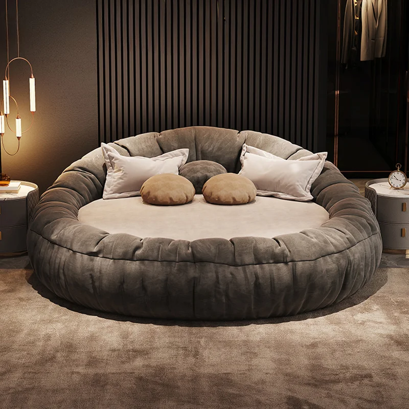 Modern Minimalist Round Bed Couple Bed 2M Italian Minimalist Master Bedroom Double Bed Light Luxury Fabric Bed