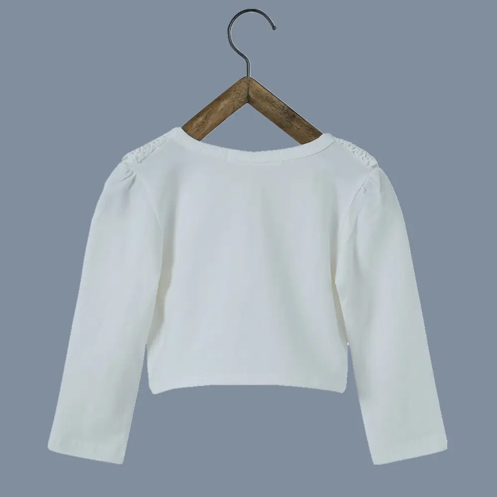 Girls Outerwear Children Cardigan Sweater 100% Cotton White Girls Coat For 1 2 3 4 6 8 10 12 Years Girls Clothes RKC175001