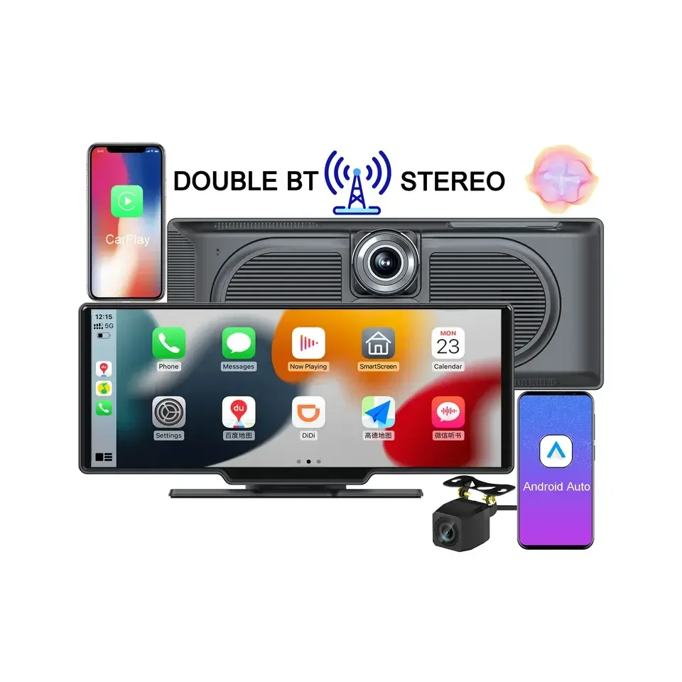 Rádio do carro sem fio universal com monitor de tela sensível ao toque, Carplay, Android, estéreo, DVD Player, MP5, Car Play para Apple, 10.26in, 9.3 in