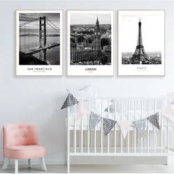 Modern New York London Paris City Wall art Landscape Posters and Prints Black And White Pictures for Living Room Home Decor