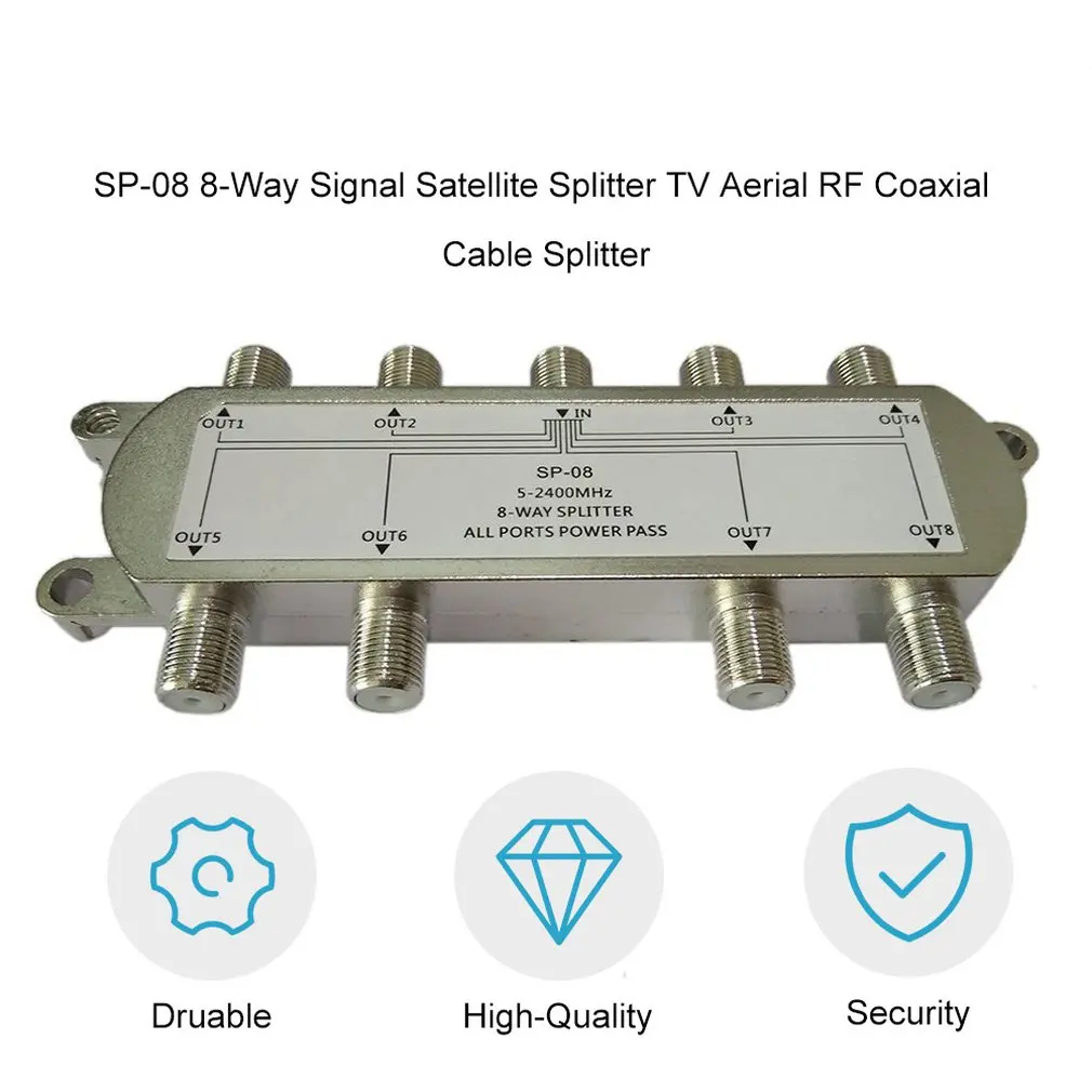 GSP-08 8 Way 5-2400 MHz Signal Satellite Splitter TV Antenna RF Sat Coaxial Diplexer Combiner Cable Switch Switcher Dropshipping