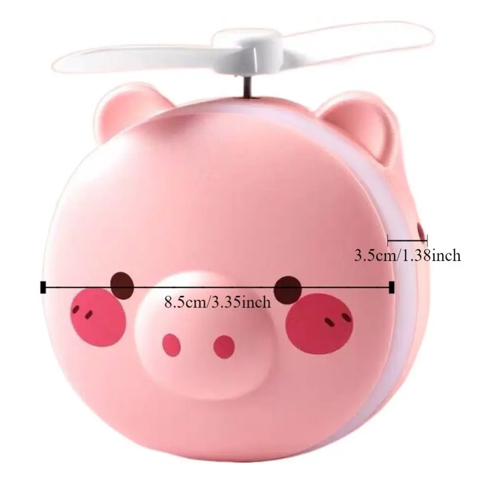 Espelho de maquiagem dos desenhos animados com ventilador, Vanity Mirror, Cute Creative Pink Piggy, LED redondo, USB recarregável, espelho cosmético ao ar livre