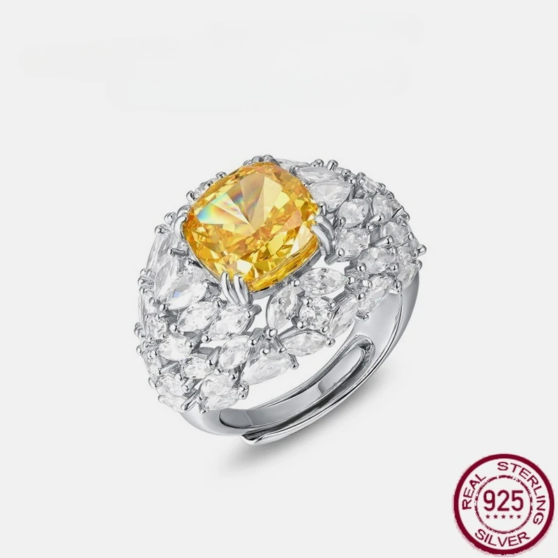 

New S925 sterling silver surround with ice flower cut high carbon diamond finger ring, fashionable and luxurious wedding jewelry