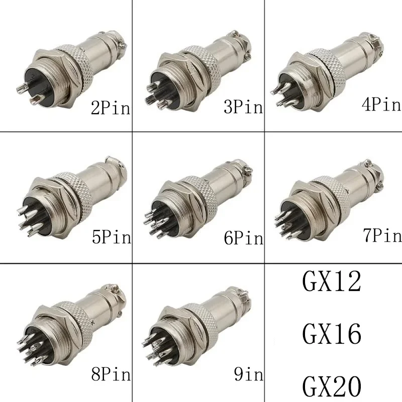 1Pair GX12 GX16 GX20 2/3/4/5/6/7/8/9Pin Aviation Connector Circular Docking Male Female Plug Panel Mount