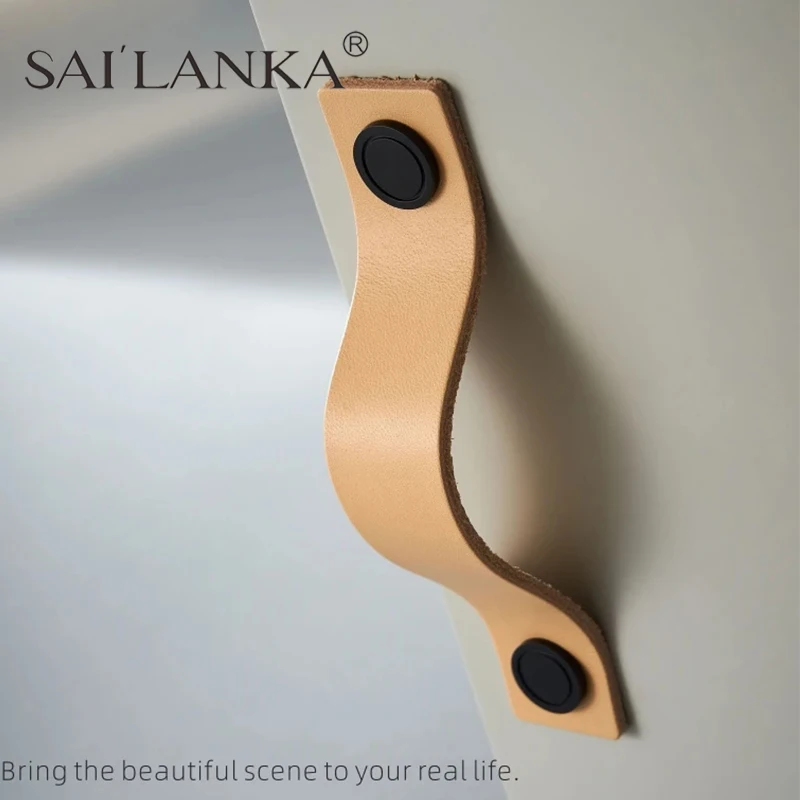 SAILANKA Tough First Layer Real Cow Leather Nordic Furniture Closet Drawer Knob Wardrobe Cupboard Cabinet Handle Door Pulls