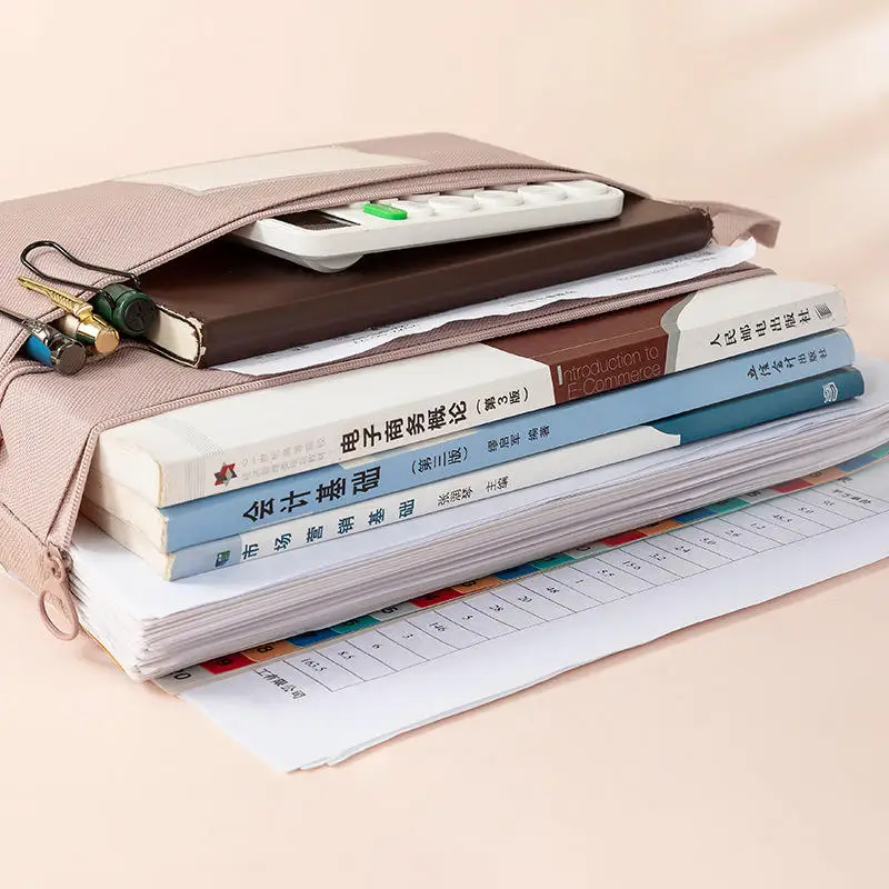 

Large Capacity A4 File Organizer Waterproof Oxford Fabric Double-Layer Zipper Compartments Durable Stylish Stationery & Office