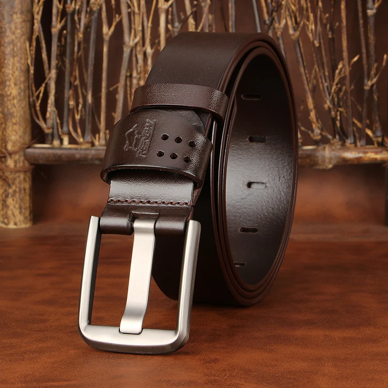 3.8CM High Quality Fashion Belts for Men Retro Cowskin Genuine Leather Belt Men's Leather Belt For Jeans Black and Coffee Color