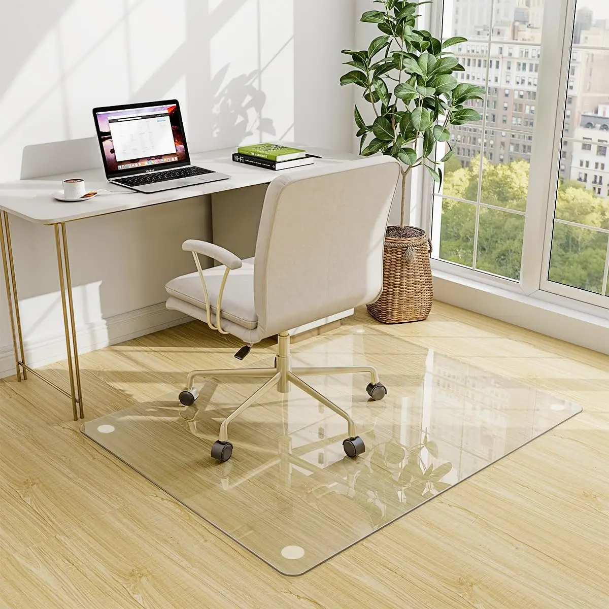46x55 Inch Clear Tempered Glass Chair Mat for Carpet and Hardwood Floors with Anti-Slip Pads