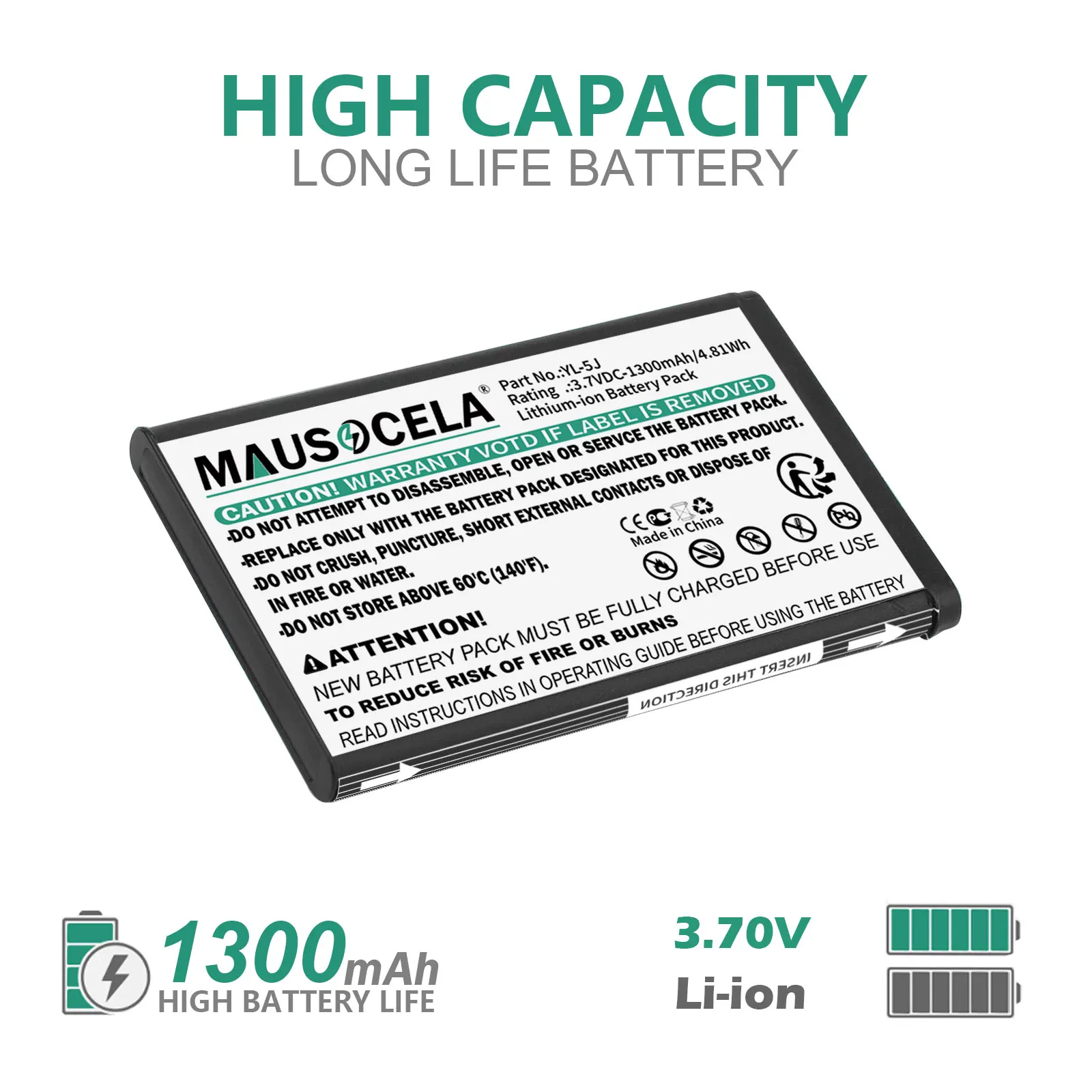 Batería de teléfono inalámbrico de 1300mAh para Yealink: W56-BATT, YL-5J, W56h/p, W56P, W76p, W56HB, W79P, W60P, W59R, W59VR, W77P, W56H, One Talk IP DECT
