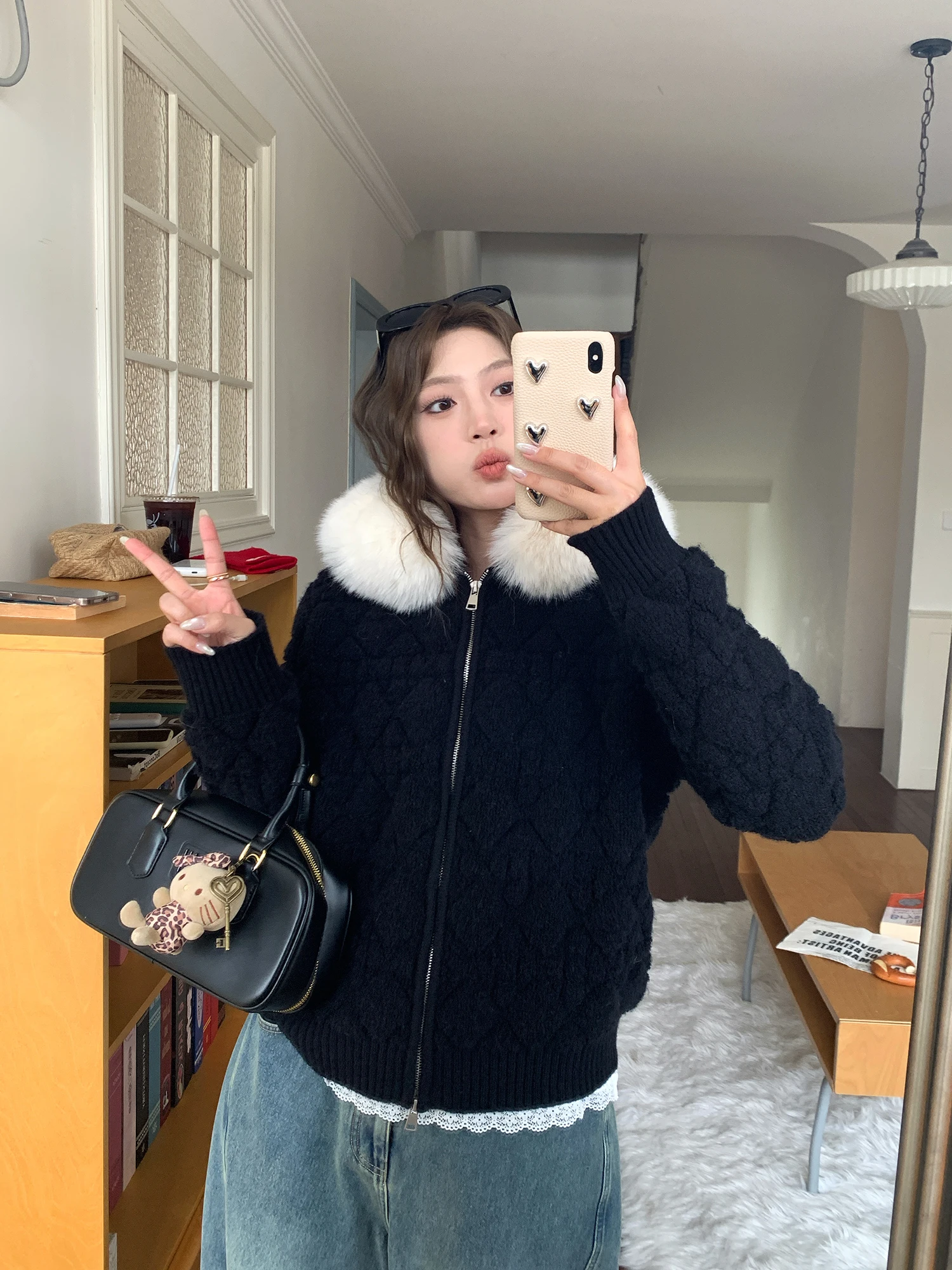 

NAZ Winter plus Size Korean Sle Soft Texture Fur Collar Slimming Women's Jaet Casual Sle Zipper Closure Long Sve