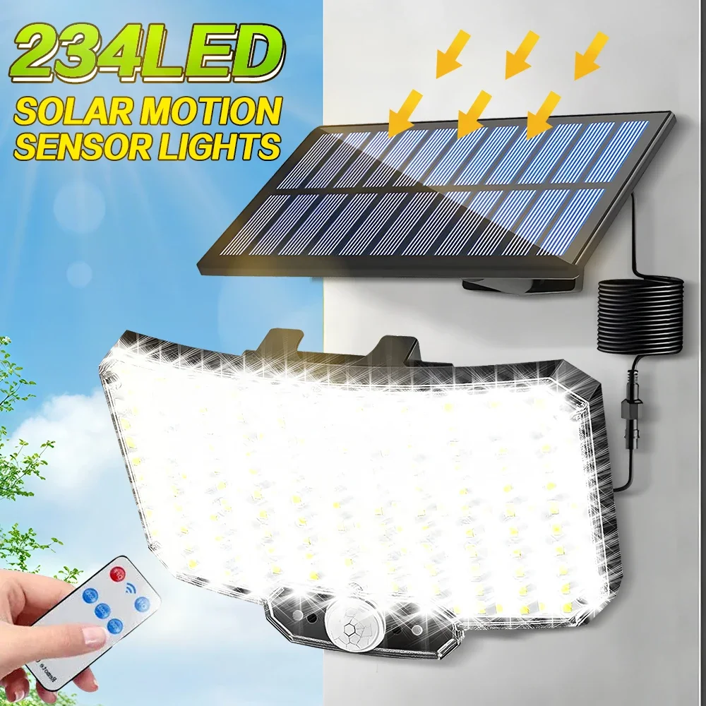 Solar Outdoor Lights 346 LED Security Lights with Remote Control,3 Heads Motion Sensor Lights, IP65 Waterproof Flood Wall Lights