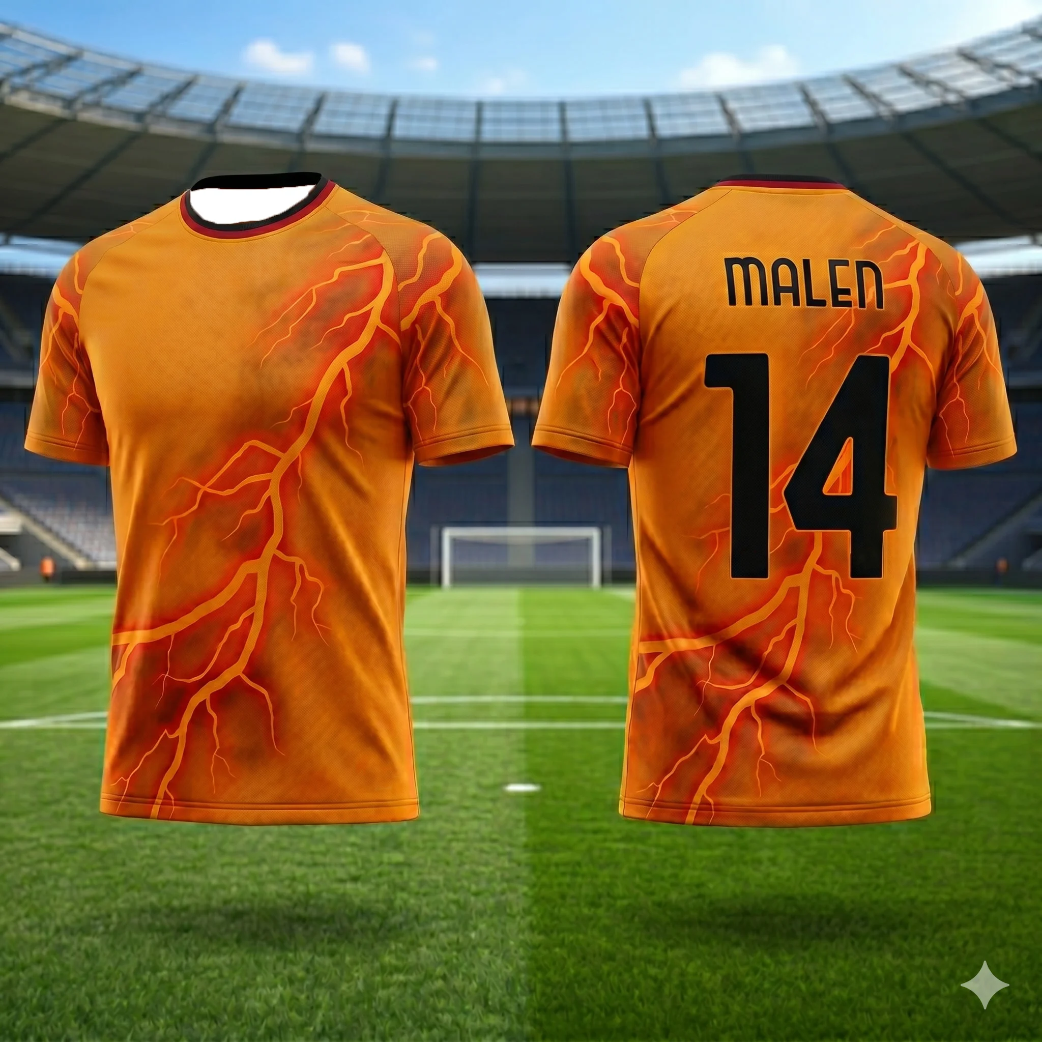 

Kids Poland Netherlands Serbia Soccer T-Shirt Orange Lightning Print Breathable Quick Dry Training Tee Fan Sport Top Men Women