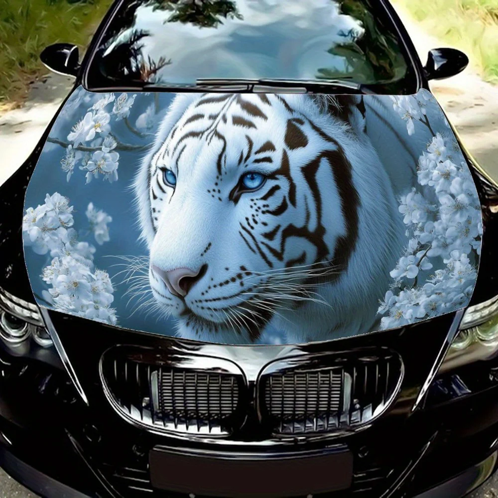 

Enchanting White Tiger in Flowers Print Car Hood Wrap Color Vinyl Sticker Truck Graphic Bonnet Auto Accessories Decor Decal Gift