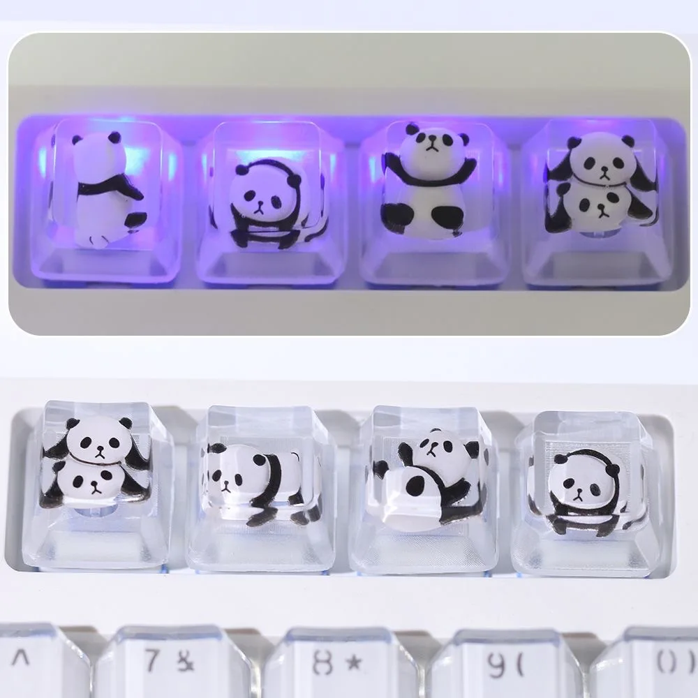 Handmade diy resin drop glue cartoon Panda key cap Cross shaft mechanical keyboard key cap 4pcs