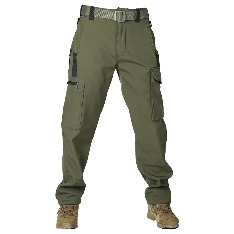 Fleece Outdoor Charge Cargo Pants Mens Multi Pocket Camouflage Climbing Trousers Soft Shell Thickening Warm Training Pants