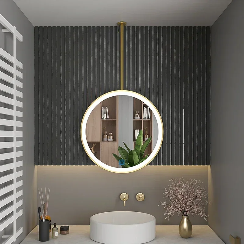 Nordic Backlight Mirror Makeup Round Washroom Aesthetic Bathroom Mirror Shaving Cleaning Inteligente  Accessories