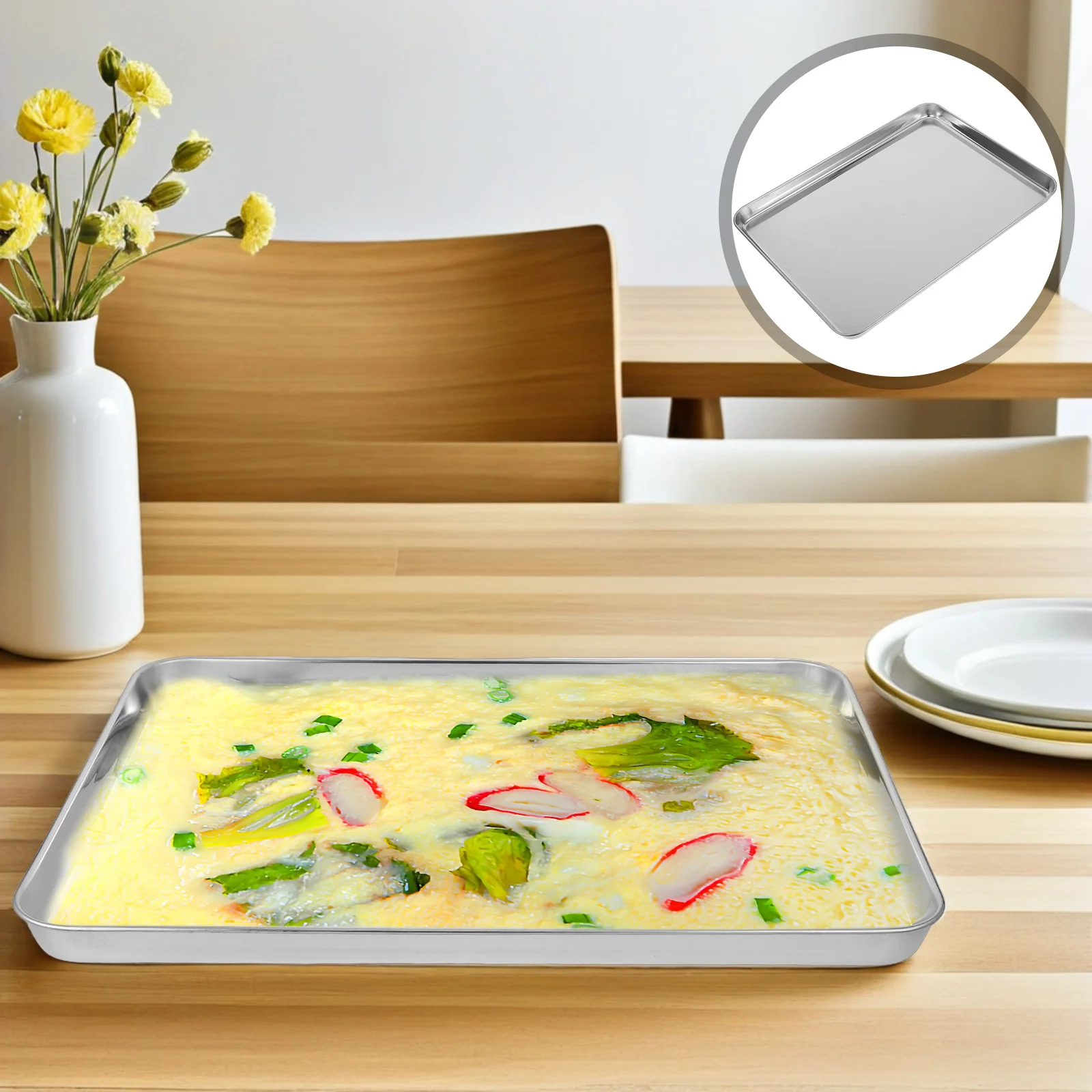 

Rectangular Cool Tray Serving Dishes Parties Platter Vintage Steel Plate Silver Stainless Food Child