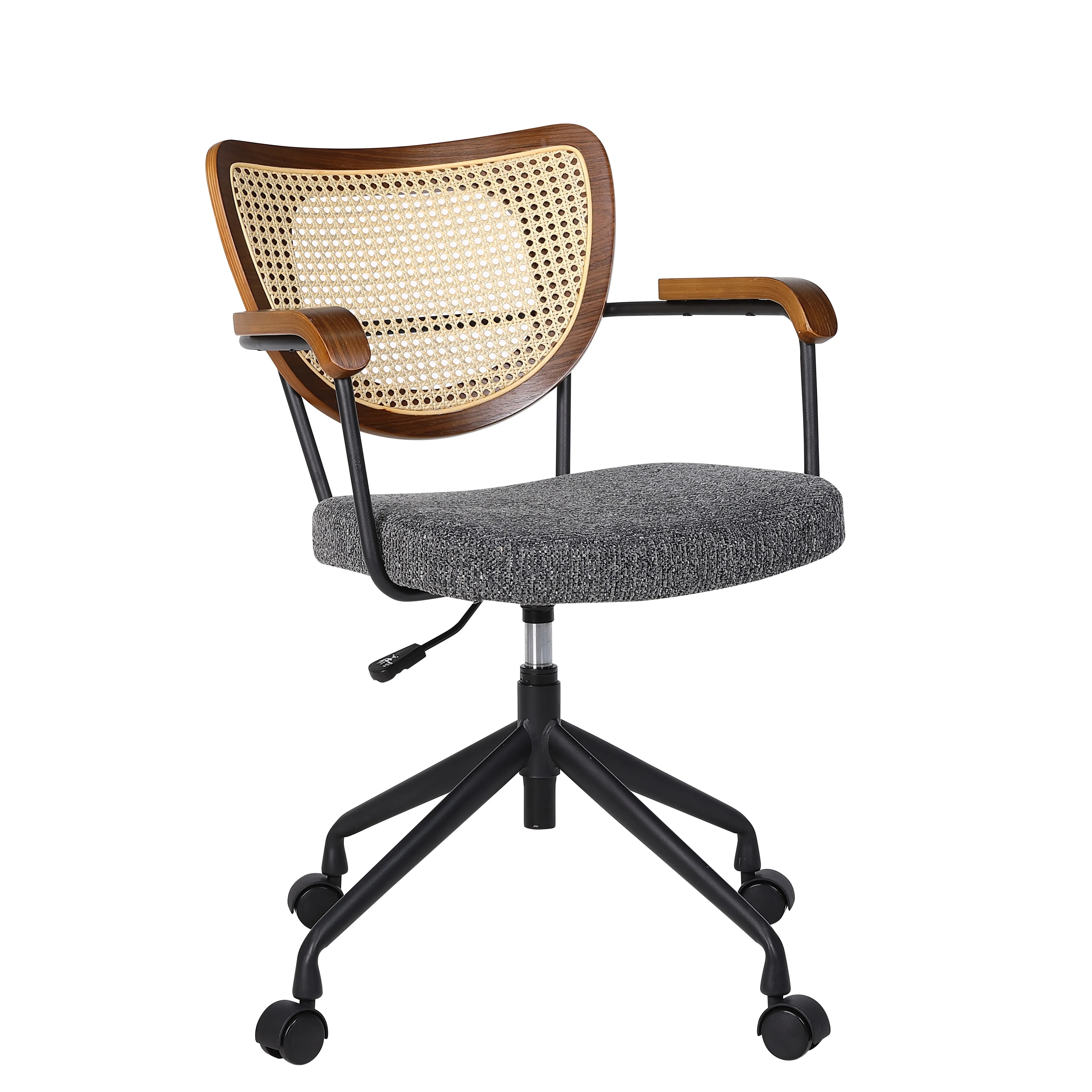 

Современный повседневный офисный стул с деревянной тканой спинкой, металлический каркас, поворотная регулируемая высота для дома и отдыха