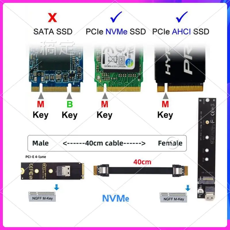 AP-NGFF M.2 NVME M-Key SSD Male To Female Extension Cable 40Cm With SFF-8654 Connector Adapter For Mainboard SSD 2280/22110