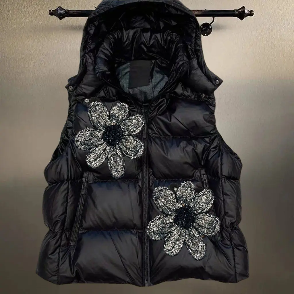 

Women's ort Loose Fit Fce Vest 2023 Autumn Winter New Sle Stand Collar Zipper Closure Floral Print Plant Pattern