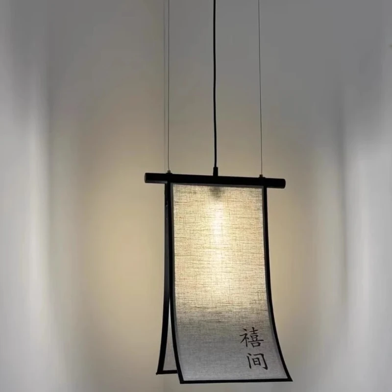 Designer Fabric Art Rectangle Ceiling Pendant Lamp Creative Personality Restaurant Bedroom Stair Kitchen Study LED Hanging Light