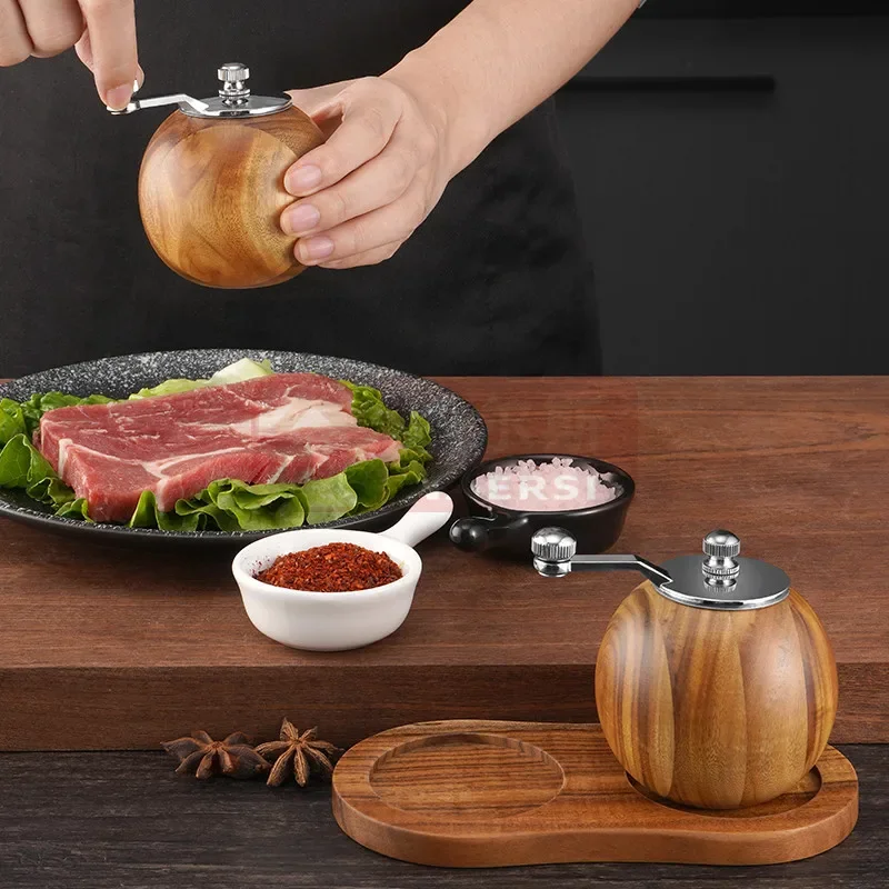 

Manual Pepper Grinder Creative Round Shape Wood Pepper Grinder Wooden Mills Sea Salt & Peppercorns Kitchen Seasoning Bottle Tool