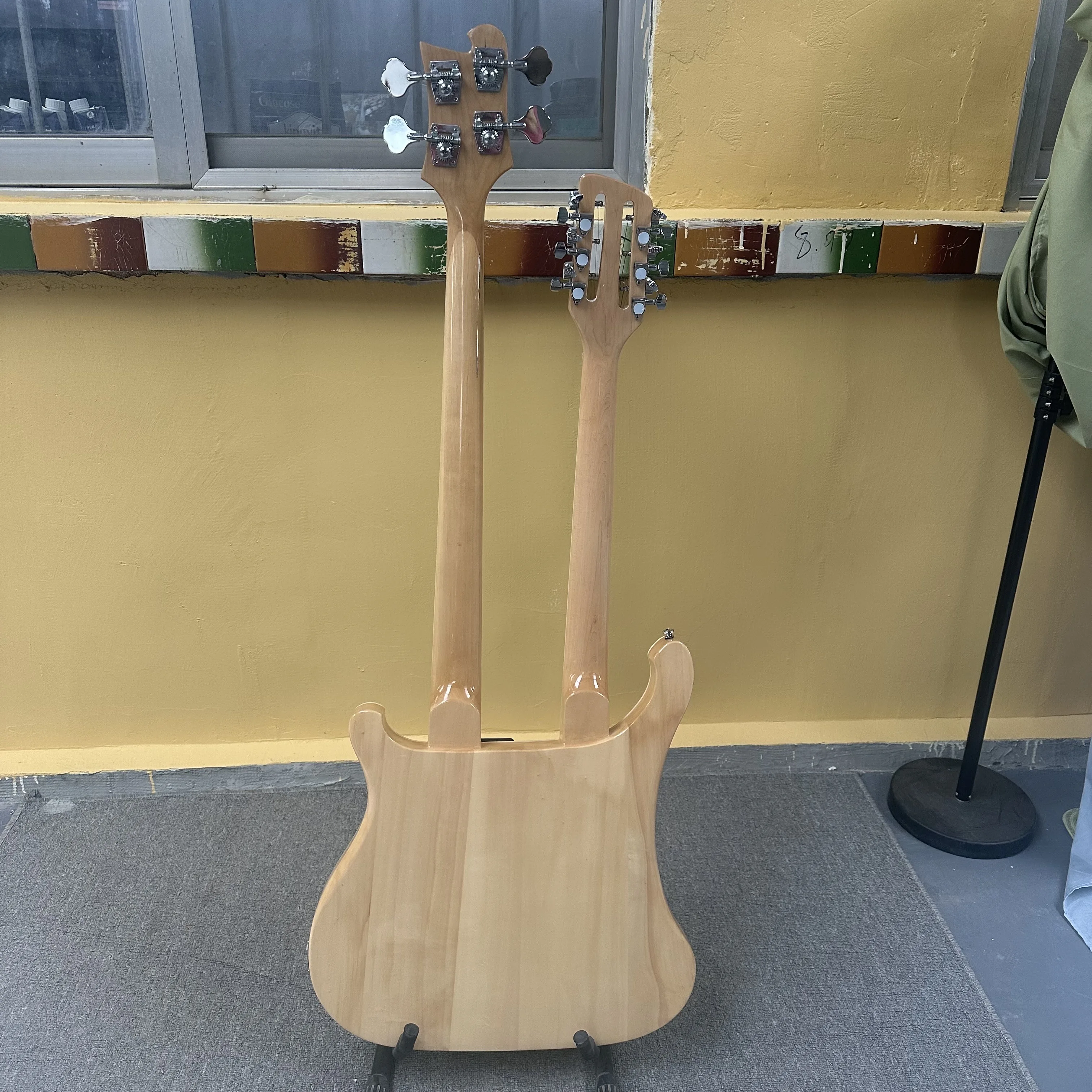 In stock High Quality 12+4 strings guitar and bass Natural color double-ended electric guitars Guitarra Order will be shipped im