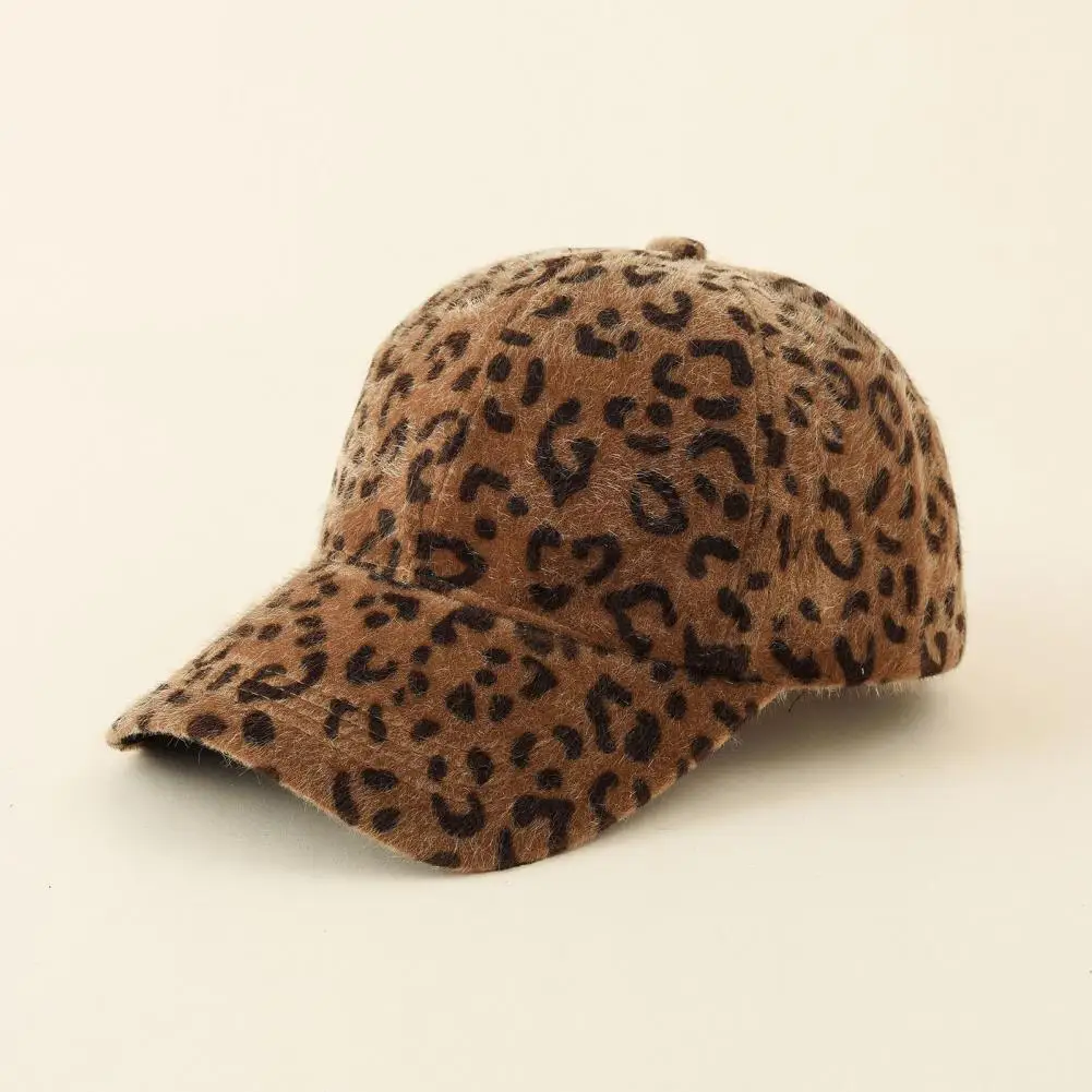 All-Match Stylish Leopard Print Plush Outdoor Hat Lightweight Unisex Cap Hook Loop Fasteners for Fall Winter