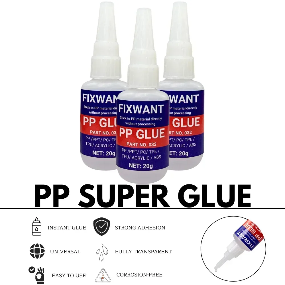 Instant PP Polypropylene Glue Multi-purpose Super Strong PPT/ PC/ TPE/ TPU/ ACRYLIC/ ABS Electronic Components Adhesive 20g