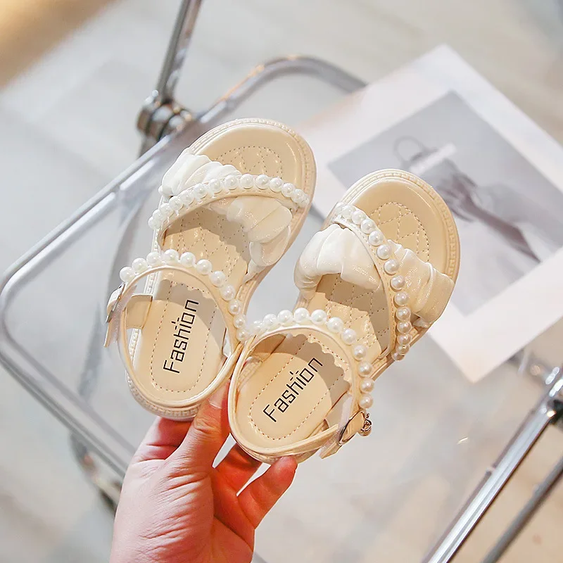 

2024 Child Sandals Summer Girls' Shoes Princess Shoes Beading Childrens Beach Shoe Baby Elegant Sport Sandals 8 To 10 Years Old